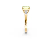 3 Stone Engagement Ring Setting for Fancy Yellow Asscher Cut Center with Baguette Accents and Prong Head in Yellow Gold