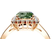 Starburst Halo Engagement Ring Setting for Fancy Green Cushion Cut Center with Flat Cathedral Band and Prong Head in Rose Gold