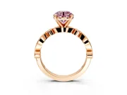 Solitaire Engagement Ring Setting for Fancy Pink Round Cut Center with Milgrain Bezel Accents and Prong Head in Rose Gold