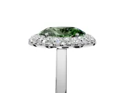 Halo Engagement Ring Setting for Fancy Green Oval Center with Plain Tapered Band and Prong Head in Platinum