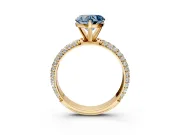 Solitaire Engagement Ring Setting for Fancy Blue Heart-Shaped Center with Domed Multi-Row Pave Band and Prong Head in Yellow Gold
