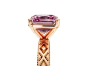 Solitaire Engagement Ring Setting for Fancy Pink Asscher Cut Center with Milgrain X Pattern Band and Prong Head in Rose Gold