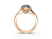 Solitaire Engagement Ring Setting for Fancy Blue Round Cut Center with Wide Band, Pave Collar and Prong Head in Rose Gold