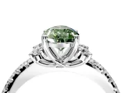 Paired Accent Engagement Ring Setting for Fancy Green Pear-Shaped Center with Pave Band and Prong Head in Sterling Silver