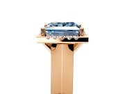 Halo Engagement Ring Setting for Fancy Blue Princess Cut Center with Knife Ridge Cathedral Band and Prong Head in Rose Gold