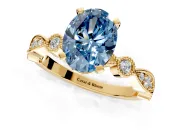 Solitaire Engagement Ring Setting for Fancy Blue Oval Center with Milgrain Bezel Accents and Prong Head in Yellow Gold