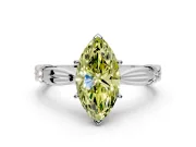 Solitaire Engagement Ring Setting for Fancy Yellow Marquise Center with Carved Leaf Shoulders and Prong Head in Platinum