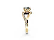 Solitaire Engagement Ring Setting for Round Cut Center with Pave Bypass Swirl Band and Prong Head in Yellow Gold