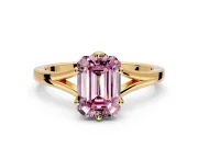 Solitaire Engagement Ring Setting for Fancy Pink Emerald Cut Center with Plain Split Shank and Prong Head in Yellow Gold