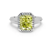 Halo Engagement Ring Setting for Fancy Yellow Radiant Cut Center with Knife Ridge Cathedral Band and Prong Head in White Gold