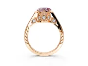 Cathedral Engagement Ring Setting for Fancy Pink Heart-Shaped Center with Antique-Style Pave Band and Prong Head in Rose Gold