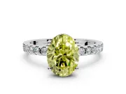 Solitaire Engagement Ring Setting for Fancy Yellow Oval Center with Band of Accents and Prong Head in Sterling Silver