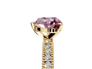 Solitaire Engagement Ring Setting for Fancy Pink Heart-Shaped Center with Milgrain-Edged Pave Band and Prong Head in Yellow Gold