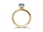 Solitaire Engagement Ring Setting for Fancy Blue Cushion Cut Center with Milgrain X Pattern Band and Prong Head in Yellow Gold