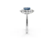 Small-Accent Cluster Halo Engagement Ring Setting for Fancy Blue Princess Cut Center with Plain Band and Prong Head in Platinum