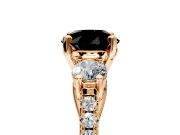 3 Stone Engagement Ring Setting for Fancy Black Round Cut Center with Crossover Basket, Pave Band and Prong Head in Rose Gold