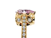 Cathedral Engagement Ring Setting for Fancy Pink Pear-Shaped Center with Antique-Style Pave Band and Prong Head in Yellow Gold