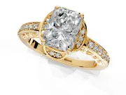 Floral Engagement Ring Setting for Radiant Cut Center with Four Accent Clusters and Prong Head in Yellow Gold