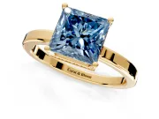 Hidden Halo Engagement Ring Setting for Fancy Blue Princess Cut Center with Wide Flat Plain Band and Prong Head in Yellow Gold