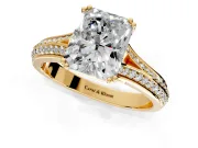 Solitaire Engagement Ring Setting for Radiant Cut Center with Pave Rail Split Shank and Prong Head in Yellow Gold
