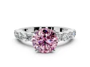 Shared-Prong Engagement Ring Setting for Fancy Pink Round Cut Center with Graduated Accents and Prong Head in White Gold