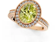 Halo Engagement Ring Setting for Fancy Yellow Oval Center with Milgrain Halo, Pave Band and Prong Head in Rose Gold