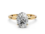 Hidden Halo Engagement Ring Setting for Oval Center with Thin Round-Wire Band and Prong Head in Yellow Gold
