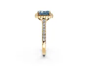 Milgrain Floral Halo Engagement Ring Setting for Fancy Blue Asscher Cut Center with Pave Band and Prong Head in Yellow Gold