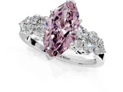 Cluster Engagement Ring Setting for Fancy Pink Marquise Center with 2-Row Shoulder Clusters and Prong Head in Platinum