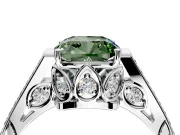 Cathedral Engagement Ring Setting for Fancy Green Cushion Cut Center with Antique-Style Pave Band and Prong Head in Sterling Silver