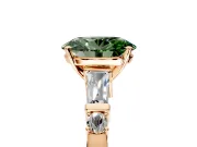 Bar-Set Engagement Ring Setting for Fancy Green Oval Center with Tapered Baguette Accents and Prong Head in Rose Gold