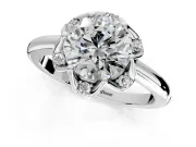 Floral Frame Engagement Ring Setting for Round Cut Center with Accent Clusters and Prong Head in Platinum