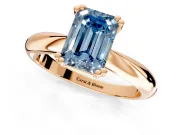 Solitaire Engagement Ring Setting for Fancy Blue Emerald Cut Center with Reverse Tapered Band and Prong Head in Rose Gold
