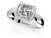 Tension Engagement Ring Setting for Princess Cut Center with Wide Flat Band and Tension Head in Sterling Silver