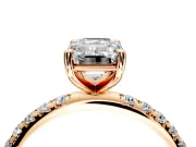 Solitaire Engagement Ring Setting for Emerald Cut Center with Micro Pave Band and Prong Head in Rose Gold