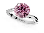Solitaire Engagement Ring Setting for Fancy Pink Round Cut Center with Plain Bypass Twist Band and Prong Head in Sterling Silver