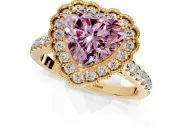 Milgrain Floral Halo Engagement Ring Setting for Fancy Pink Heart-Shaped Center with Pave Band and Prong Head in Yellow Gold