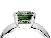 Tension Engagement Ring Setting for Fancy Green Princess Cut Center with Wide Flat Band and Tension Head in Sterling Silver
