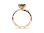 Solitaire Engagement Ring Setting for Fancy Green Heart-Shaped Center with Micro Pave Band and Prong Head in Rose Gold