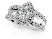 Halo Engagement Ring Setting for Pear-Shaped Center with Wide-Open Pave Split Shank and Prong Head in Sterling Silver