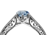 Solitaire Engagement Ring Setting for Fancy Blue Pear-Shaped Center with Engraved Pave Band and Prong Head in Platinum