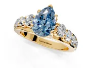 Solitaire Engagement Ring Setting for Fancy Blue Pear-Shaped Center with Graduated Shared Prongs and Prong Head in Yellow Gold