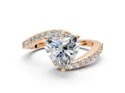 Solitaire Engagement Ring Setting for Heart-Shaped Center with Pave Bypass Swirl Band and Prong Head in Rose Gold