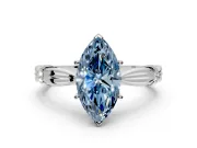 Solitaire Engagement Ring Setting for Fancy Blue Marquise Center with Carved Leaf Shoulders and Prong Head in Sterling Silver