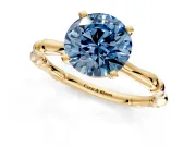 Solitaire Engagement Ring Setting for Fancy Blue Round Cut Center with Bamboo Band and Prong Head in Yellow Gold
