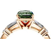 Bar-Set Engagement Ring Setting for Fancy Green Radiant Cut Center with Tapered Baguette Accents and Prong Head in Rose Gold