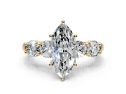 5 Stone Engagement Ring Setting for Marquise Center with Graduated Accents and Prong Head in Yellow Gold