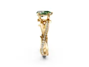 Solitaire Engagement Ring Setting for Fancy Green Pear-Shaped Center with Pave and Plain Crossover Band and Prong Head in Yellow Gold