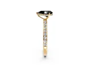 Hidden Halo Engagement Ring Setting for Fancy Black Pear-Shaped Center with Pave Band and Prong Head in Yellow Gold