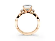 3 Stone Engagement Ring Setting for Asscher Cut Center with Pave Twist Band and Prong Head in Rose Gold